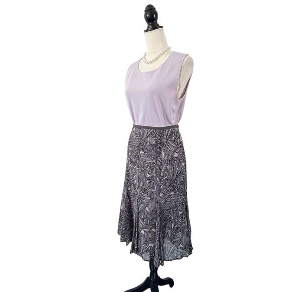 Sigrid Olsen Gray and Light Lavender Purple Flowy Patterned Skirt Size 8 - Picture 4 of 11